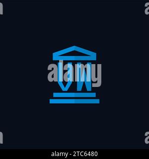 Monogramme de logo initial de VW avec des idées de conception d'icônes de bâtiment de palais de justice simples Illustration de Vecteur