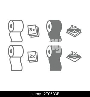 Jeu d'icônes de rouleau de papier toilette à deux et trois couches. Vecteur de contour et de glyphe modifiable. Illustration de Vecteur