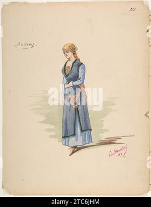 Création de costumes pour 'Andrey' [a] ; Fiche descriptive d'accessoires [b] 1969 par Charles Bianchini Banque D'Images