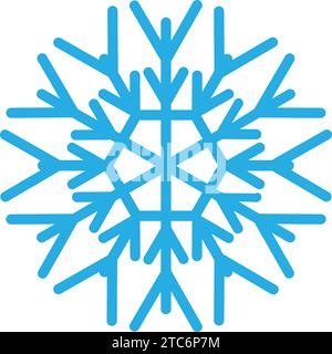 Flocon de neige gelé de ligne épaisse, élément de décoration de festival d'hiver. Neige d'hiver, symbole bleu miracle de Noël. Forme simple icône vectorielle à main levée isol Illustration de Vecteur