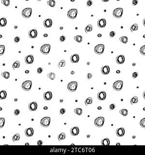 Motif sans couture grunge avec des cercles d'enfants dessinés à la main avec stylo feutre. Ornement pour impression sur tissu, couverture et emballage. Noir simple et whi Illustration de Vecteur