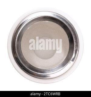 Brûleur à encens avec tamis métallique, par le haut. Fait de céramique blanche, avec grille en acier inoxydable, et placer pour une bougie chauffe-plat au fond. Banque D'Images