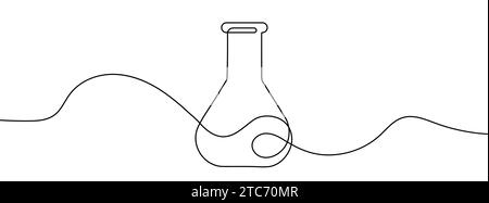 Dessin en trait continu d'un Erlenmeyer. Un arrière-plan de dessin au trait. Illustration vectorielle. Icône de flacon à ligne unique. Illustration de Vecteur