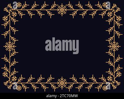 Cadre d'hiver avec flocons de neige dans le style d'art de ligne. Bordure linéaire vintage en couleur or dans le style art déco. Conception de cadre de Noël pour cartes de voeux, invi Illustration de Vecteur