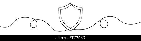 Dessin au trait continu du bouclier. Un arrière-plan de dessin au trait. Illustration vectorielle. Une icône de bouclier de ligne. Illustration de Vecteur