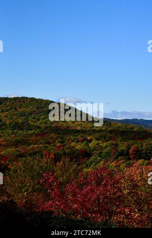 Un paysage vibrant d'une colline dans l'ouest de la Caroline du Nord avec une gamme étonnante de couleurs d'automne Banque D'Images