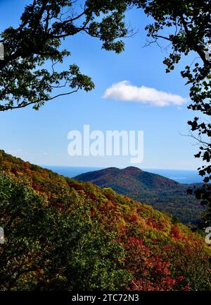 Un paysage vibrant d'une colline dans l'ouest de la Caroline du Nord avec une gamme étonnante de couleurs d'automne Banque D'Images