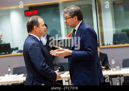 Bruxelles, Belgique. 07 décembre 2023. © Nicolas Landemard/le Pictorium/MAXPPP - Bruxelles 07/12/2023 les ministères de Finances Européens se réunifient ce jour dans le cadre de l'Eurogroupe. Crédit : MAXPPP/Alamy Live News Banque D'Images