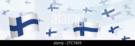 Design abstrait sur le thème du drapeau finlandais sur une bannière. Design de fond abstrait avec drapeaux nationaux. Illustration vectorielle. Illustration de Vecteur