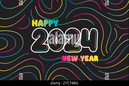 Design coloré créatif heureux nouvel an 2024. Fond vectoriel premium, pour les affiches, calendriers, vœux et célébrations du nouvel an 2024. Illustration de Vecteur