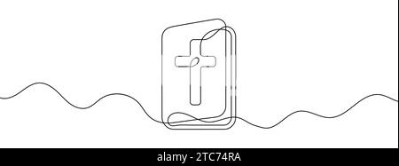 Dessin au trait continu de la Bible. Un arrière-plan de dessin au trait. Illustration vectorielle. Icône bible sur une seule ligne. Illustration de Vecteur