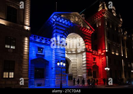 Paris, France,la caserne Cité, Préfecture de police de Paris avec enluminures, Editorial seulement. Banque D'Images