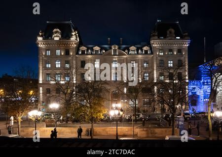 Paris, France,la caserne Cité, Préfecture de police de Paris avec enluminures, Editorial seulement. Banque D'Images