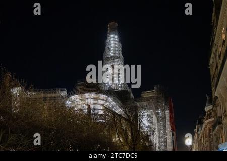 Paris, France, chantier illuminé de notre Dame de Paris, éditorial seulement. Banque D'Images