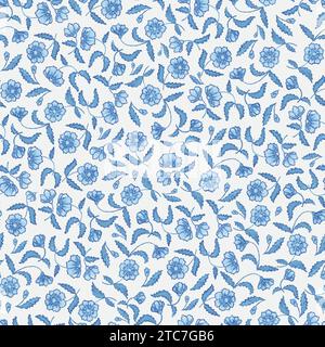 Motif floral en bleu et blanc, dans le style de influencé par l'art ancien chinois Illustration de Vecteur