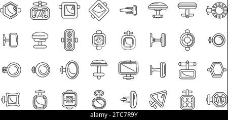 Les icônes de boutons de manchette définissent le vecteur de contour. Or classique. Épingle de manchette métallique Illustration de Vecteur