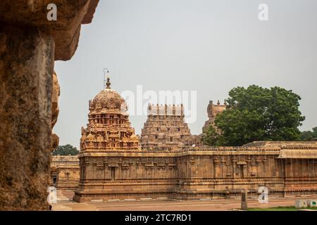 Vue du vaste Temple Thanjavur (également appelé Thanjai Periya Kovil en langue tamoule). Banque D'Images