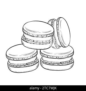 Macarons décorés dans un style graphique. Impression universelle pour vos notes culinaires, recettes, cartes, livre de cuisine, textile. Illustration vectorielle. Dessiné à la main en A. Illustration de Vecteur