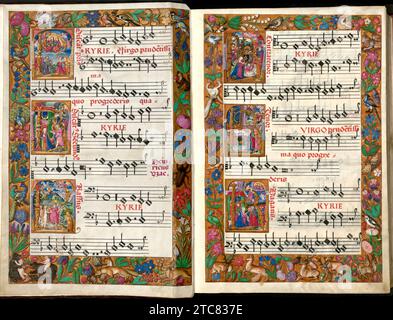 Pages d'un livre de chœur avec des messes de la période Josquin des Prez Banque D'Images