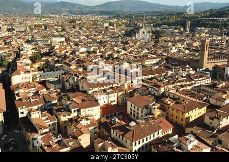 L'horizon et les toits de Florence Italie vus du clocher. Banque D'Images