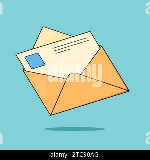 Enveloppe avec invitation de message Illustration Vector Icon articles de bureau Illustration de Vecteur