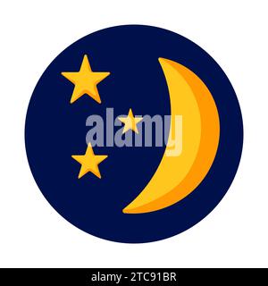 Croissant avec des étoiles dans le style de bande dessinée. Lune sur ciel nocturne. Illustration vectorielle isolée sur fond blanc. Illustration de Vecteur