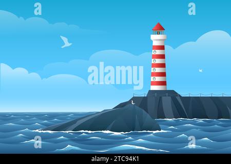 Phare sur mer Illustration de Vecteur