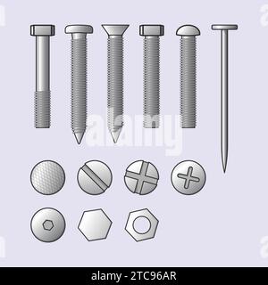 Jeu d'icônes de boulons d'écrou de vis Illustration vectorielle icône de vis d'ingénieur Illustration de Vecteur