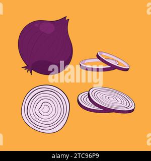 Oignon frais Half Cut Onion Vector Illustration icône oignon anneau légume Illustration de Vecteur