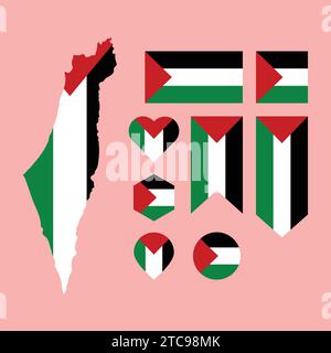 Ensemble de Palestine drapeau icône Vector Illustration icône Set carte du pays de Palestine Illustration de Vecteur