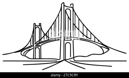 Pont géant au-dessus de la rivière. Dessin continu à une ligne. Illustration vectorielle de style minimaliste moderne simple. Illustration de Vecteur