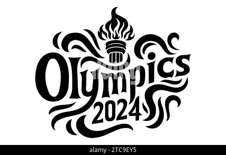 Jeux Olympiques 2024. Jeux Olympiques d'été à Paris 2024. Lettrage noir isolé sur fond blanc. Illustration de Vecteur