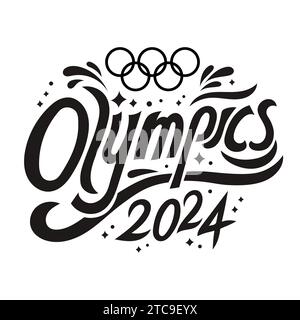 Jeux Olympiques 2024. Jeux Olympiques d'été à Paris 2024. Lettrage noir isolé sur fond blanc. Illustration de Vecteur