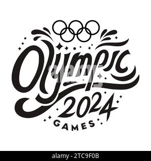 Jeux Olympiques 2024. Jeux Olympiques d'été à Paris 2024. Lettrage noir isolé sur fond blanc. Illustration de Vecteur