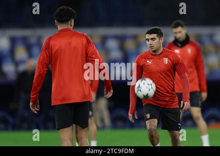 Le défenseur espagnol Victor Gomez de Braga lors de l'entraînement SC Braga la veille du match de football de la Ligue des Champions contre le SSC Napoli au stade Diego Armando Maradona le 11 décembre 2023 Banque D'Images