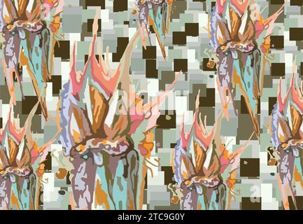 Fond multicolore avec des éléments floraux et carrés pour textiles ou tissus. Toile de fond texturé pour les concepts d'affaires, couvertures, imprimés, mode Banque D'Images