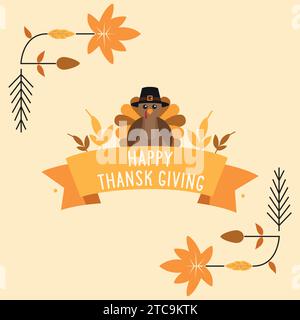 Lettrage coloré de jour de Thanksgiving avec vecteur avatar de turquie Illustration de Vecteur