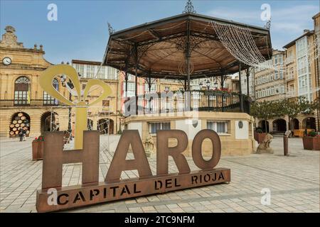 Haro, Rioja, Espagne - 3 décembre 2023 - la place principale de la petite ville de Haro capitale de la région de la Rioja Banque D'Images