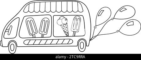 Coloriage pour les enfants : ICE Cream Van est Un livre de coloriage créatif avec des illustrations vectorielles conçues pour inspirer la créativité des enfants Illustration de Vecteur