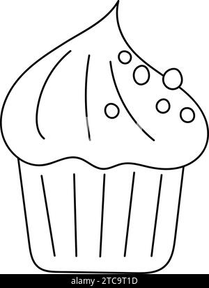 Cette page de coloriage pour les enfants, intitulée Cupcake for Holiday, encourage la créativité des enfants grâce au livre de coloriage créatif avec des illustrations vectorielles Illustration de Vecteur