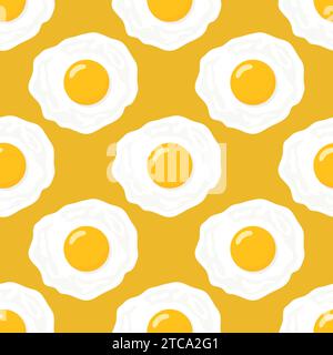 Vector Seamless Pattern avec oeuf frit plat, omelette sur fond jaune. Petit déjeuner sain, aliments protéinés, concept de repas diététique. Modèle de conception Illustration de Vecteur