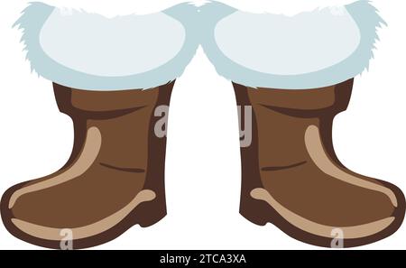 Bottes du Père noël. Une paire de bottes chaudes en cuir marron avec fourrure. Chaussures pour un costume de carnaval du Père Noël ou Saint-Nicolas. Symbole de Noël et N Illustration de Vecteur