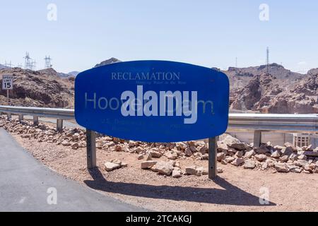 Le panneau Hoover Dam est vu. Nevada, États-Unis, États-Unis Banque D'Images