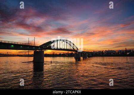 Coucher de soleil à Belgrade : Vieux Pont de Sava. Serbie Banque D'Images