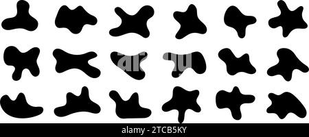 Ensemble de formes organiques abstraites. Collecte irrégulière des formes liquides. Pack de taches, gouttes et taches d'amibes noires. Divers éléments de conception pour étiquette, autocollant, bannière, bulle, étiquette. Faisceau vectoriel Illustration de Vecteur