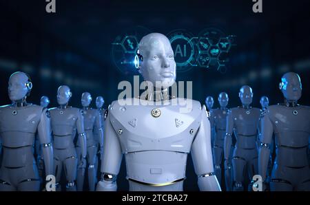 Concept d'usine d'automatisation avec le travail de robot ai de rendu 3d en usine Banque D'Images