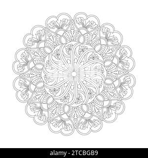 Page de livre de coloriage de mandala de Zen Circles adulte pour l'intérieur de livre de kdp. Pétales pacifiques, capacité de se détendre, expériences cérébrales, Haven harmonieux, P paisible Illustration de Vecteur