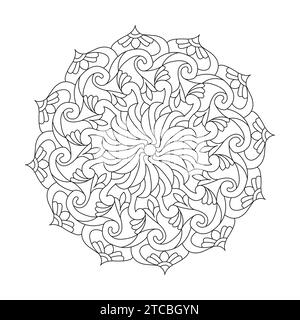 Page de livre de coloriage de mandala adulte Unity mandala pour l'intérieur du livre KDP. Pétales paisibles, capacité à se détendre, expériences cérébrales, Haven harmonieux, paisible Illustration de Vecteur