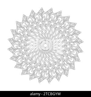 Page de livre de coloriage de mandala de symétrie apaisante pour l'intérieur de livre de KDP. Pétales paisibles, capacité à se détendre, expériences cérébrales, Haven harmonieux, paix Illustration de Vecteur