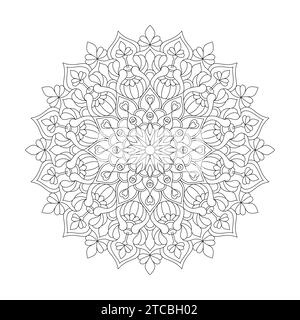 Page de livre de coloriage de mandala adulte Celestial Whirl pour l'intérieur du livre KDP. Pétales paisibles, capacité à se détendre, expériences cérébrales, Haven harmonieux, paix Illustration de Vecteur